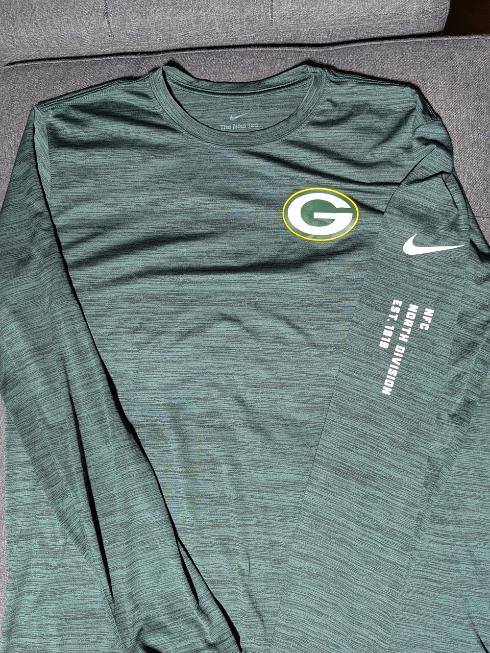 Nike Dri-FIT Green Bay Packers Heather Long Sleeve Shirt Large NFL